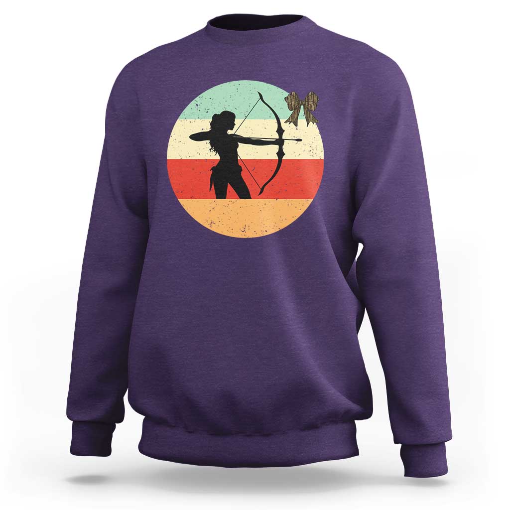 Retro Sunset Hunter Gift Sweatshirt Women Bow Hunters - Wonder Print Shop