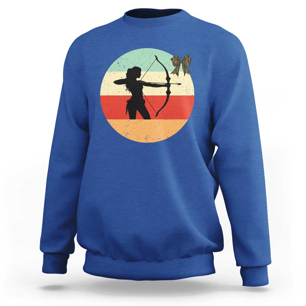 Retro Sunset Hunter Gift Sweatshirt Women Bow Hunters - Wonder Print Shop