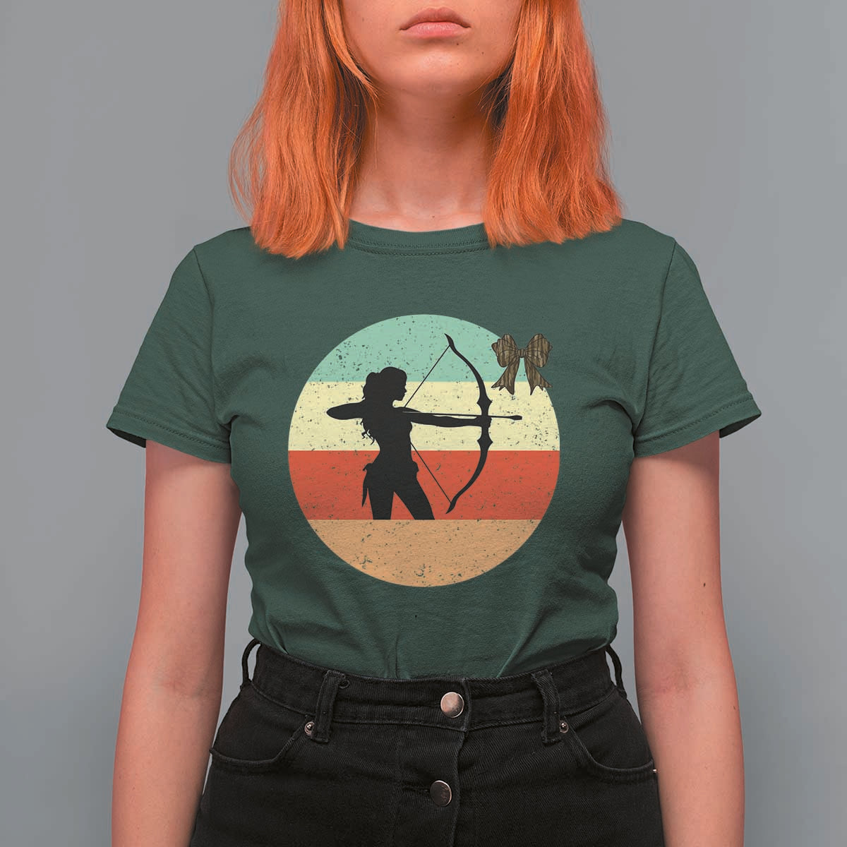 Retro Sunset Hunter Gift T Shirt For Women Women Bow Hunters - Wonder Print Shop