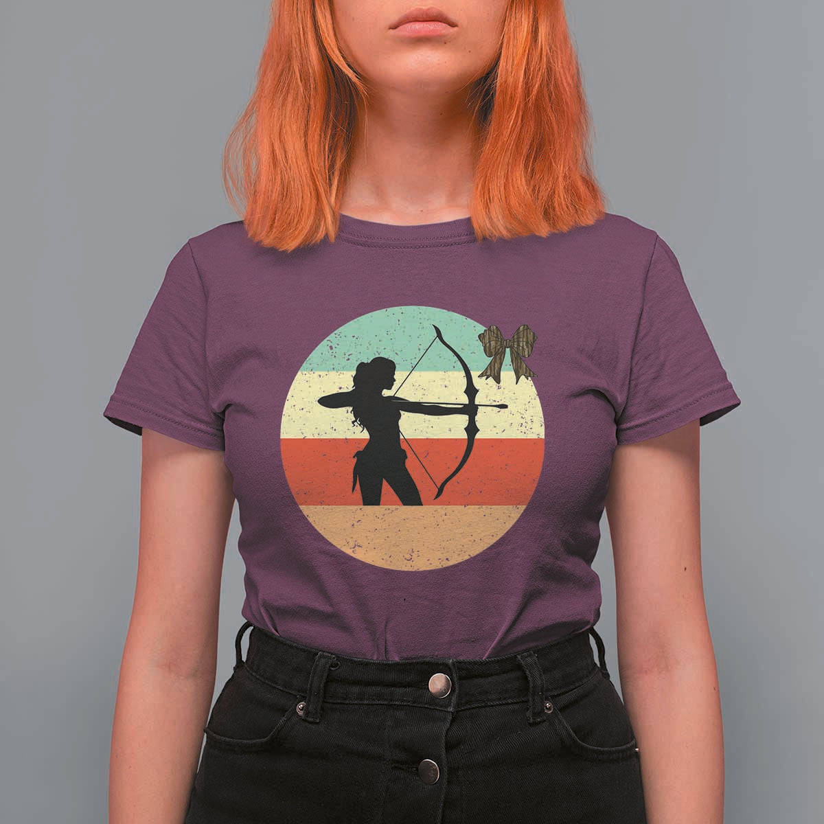 Retro Sunset Hunter Gift T Shirt For Women Women Bow Hunters - Wonder Print Shop