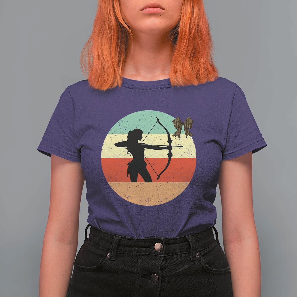 Retro Sunset Hunter Gift T Shirt For Women Women Bow Hunters - Wonder Print Shop