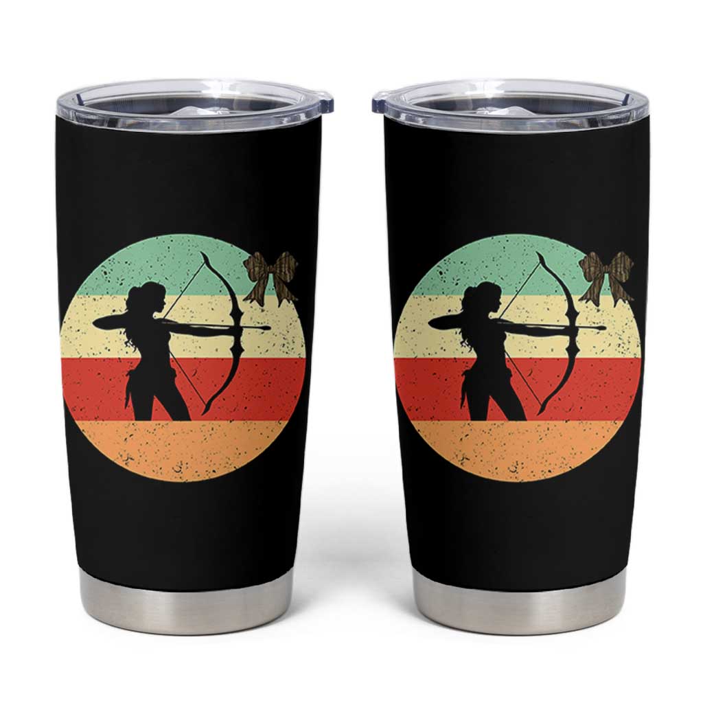 Retro Sunset Hunter Gift Tumbler Cup Women Bow Hunters - Wonder Print Shop