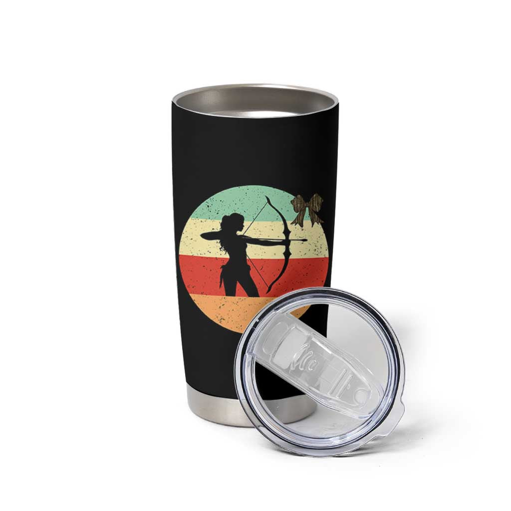 Retro Sunset Hunter Gift Tumbler Cup Women Bow Hunters - Wonder Print Shop