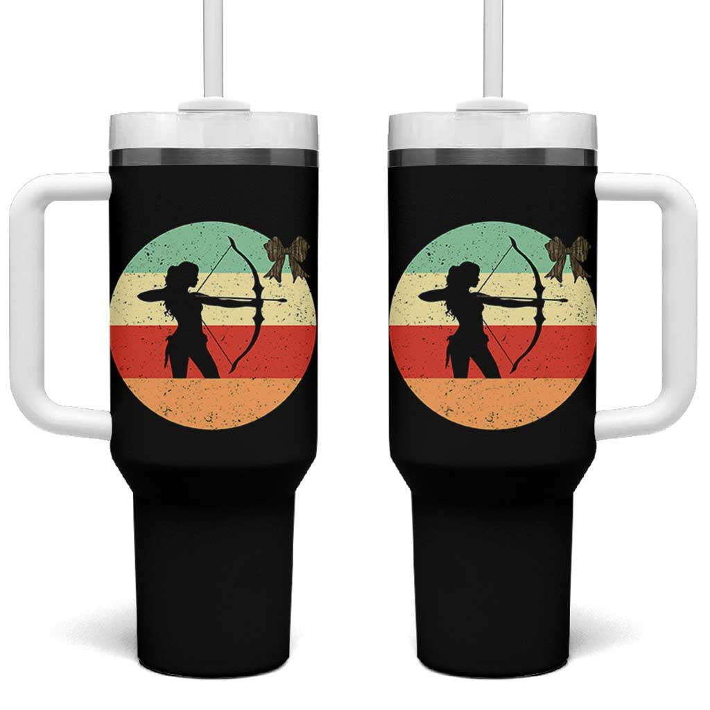 Retro Sunset Hunter Gift Tumbler With Handle Women Bow Hunters - Wonder Print Shop