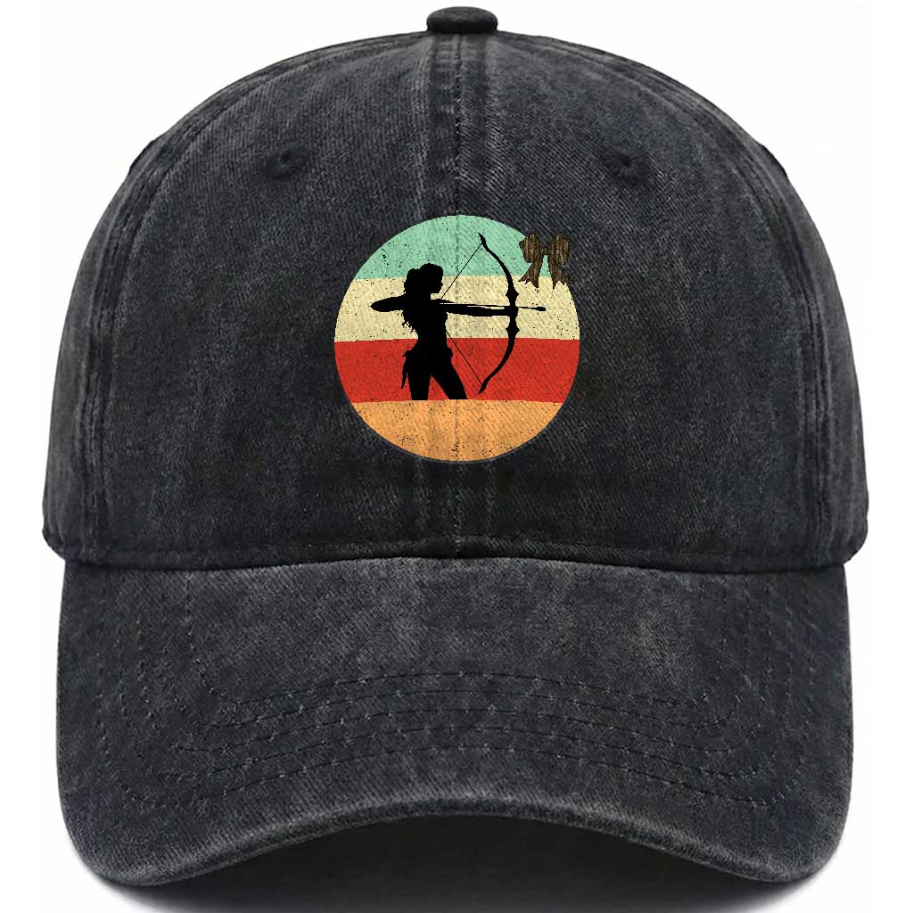Retro Sunset Hunter Gift Washed Cotton Baseball Cap Women Bow Hunters