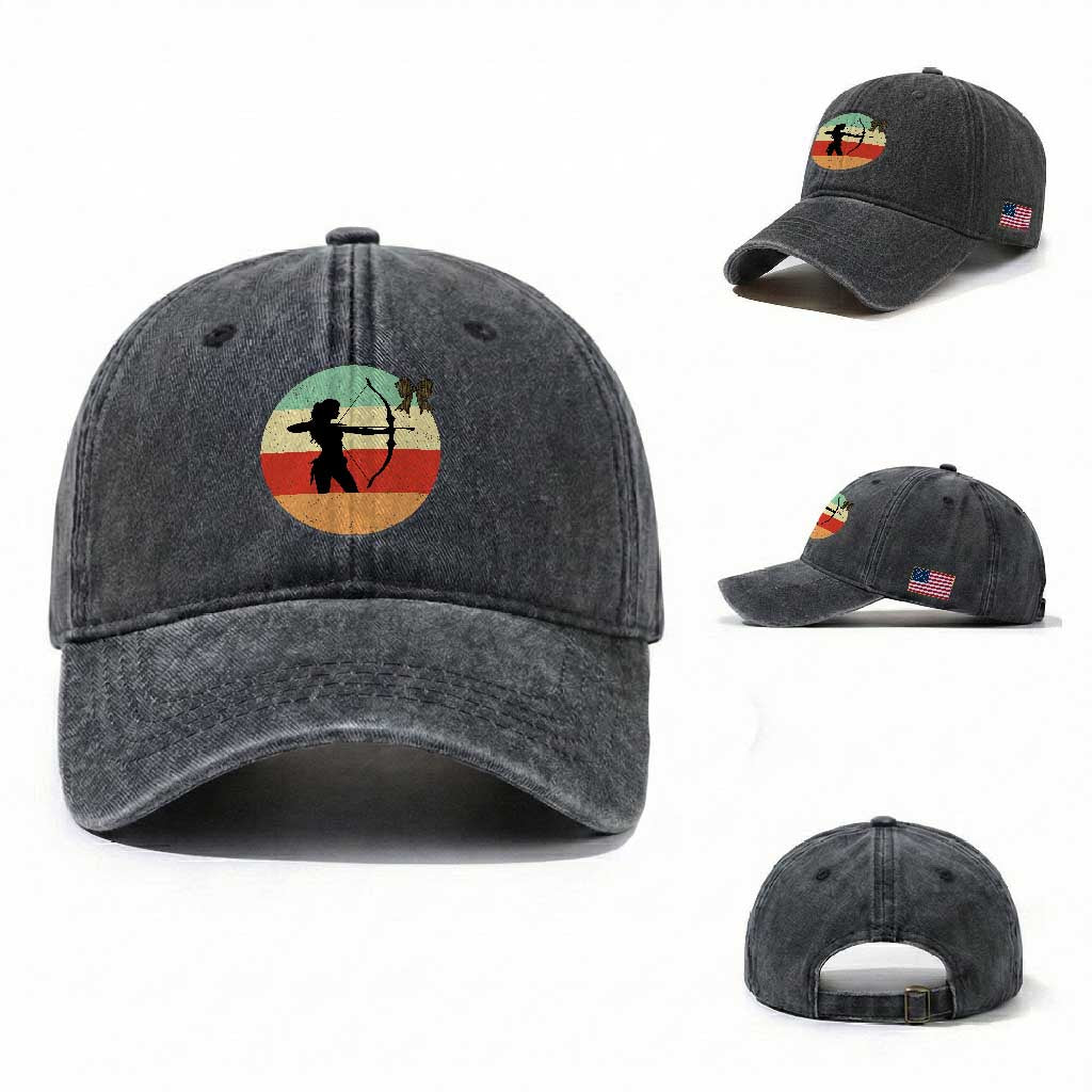 Retro Sunset Hunter Gift Washed Cotton Baseball Cap Women Bow Hunters