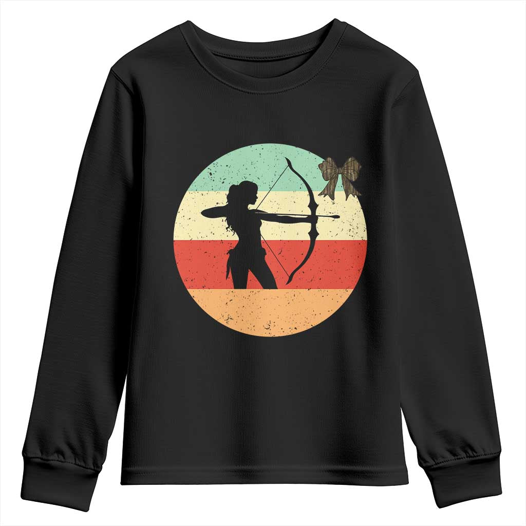 Retro Sunset Hunter Gift Youth Sweatshirt Women Bow Hunters - Wonder Print Shop