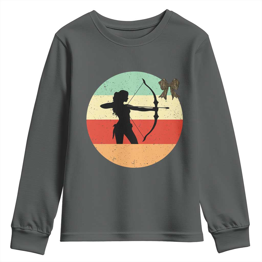 Retro Sunset Hunter Gift Youth Sweatshirt Women Bow Hunters - Wonder Print Shop