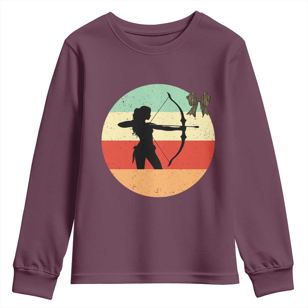 Retro Sunset Hunter Gift Youth Sweatshirt Women Bow Hunters - Wonder Print Shop