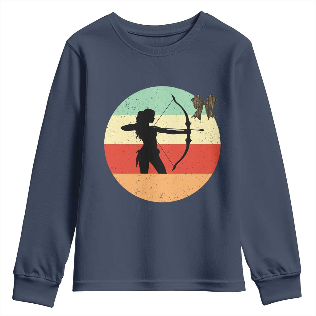 Retro Sunset Hunter Gift Youth Sweatshirt Women Bow Hunters - Wonder Print Shop
