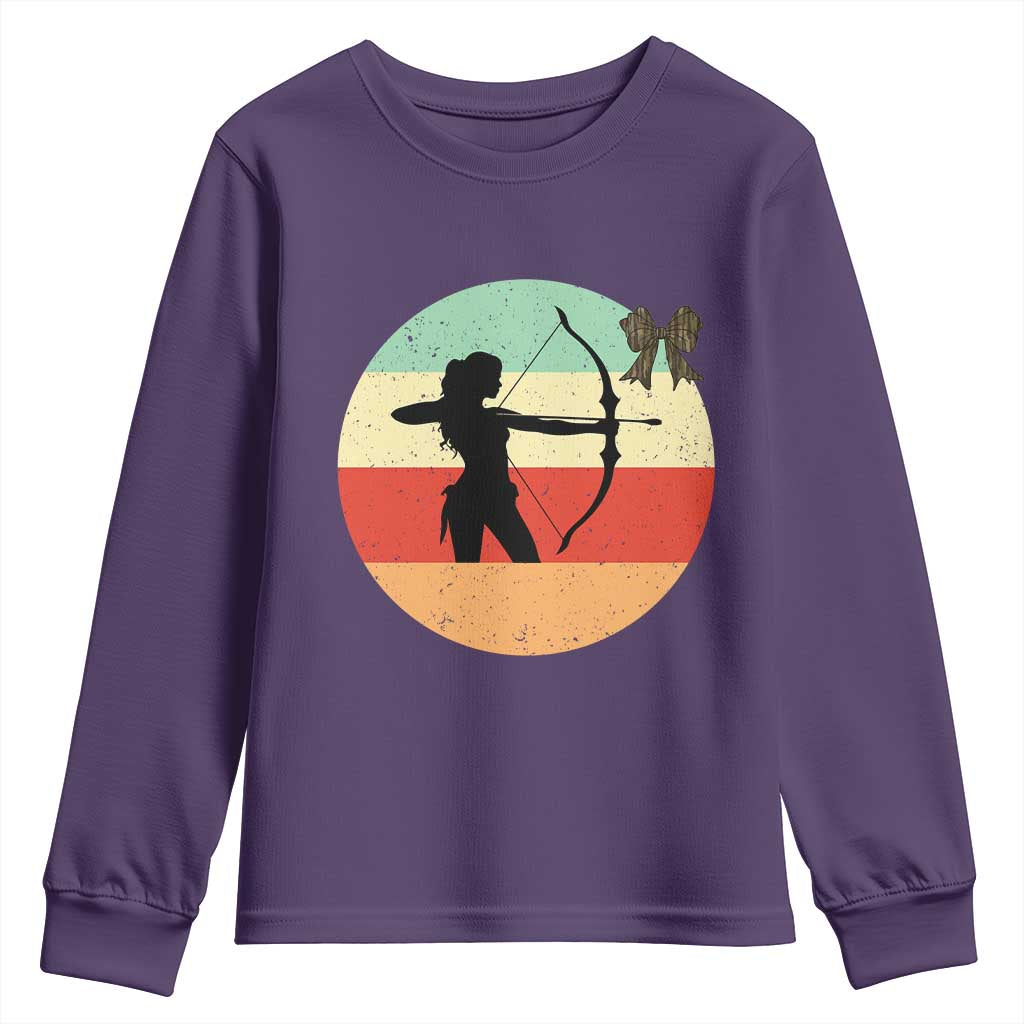 Retro Sunset Hunter Gift Youth Sweatshirt Women Bow Hunters - Wonder Print Shop