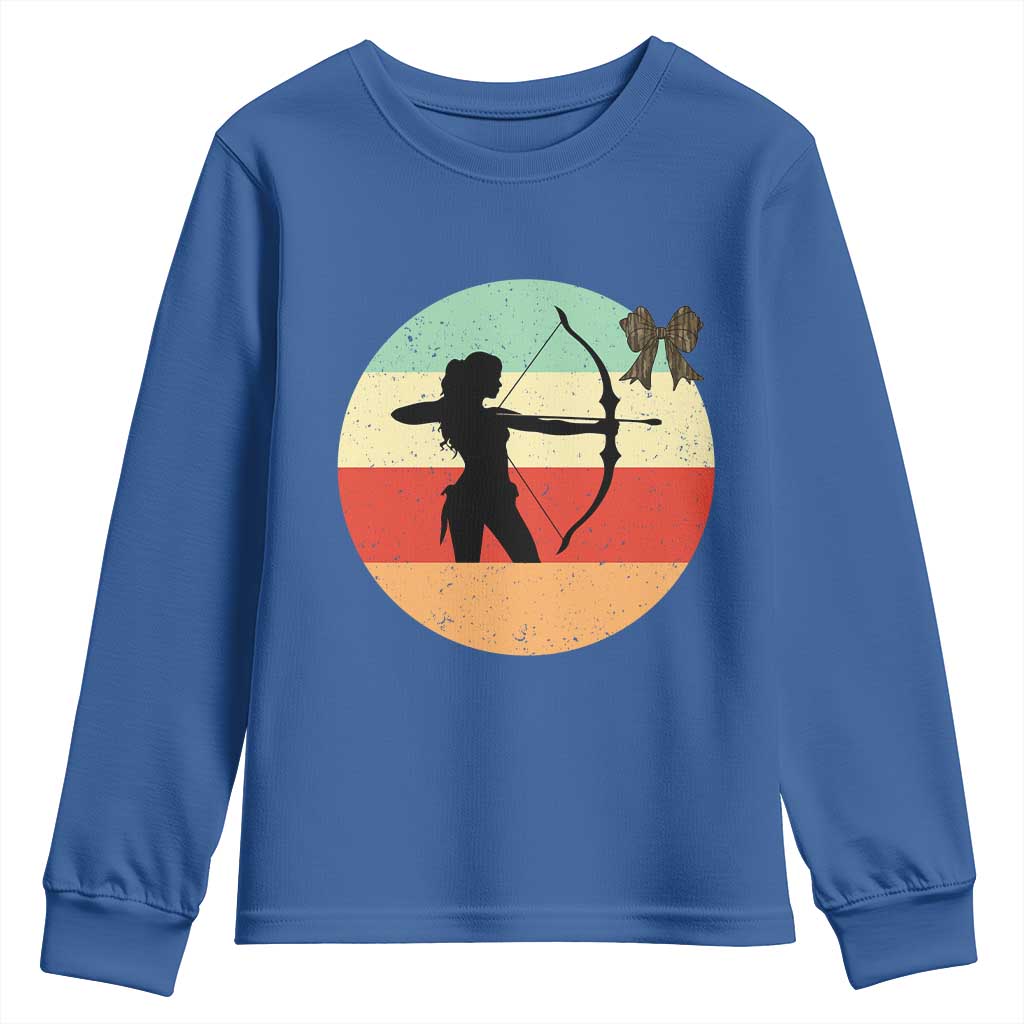Retro Sunset Hunter Gift Youth Sweatshirt Women Bow Hunters - Wonder Print Shop