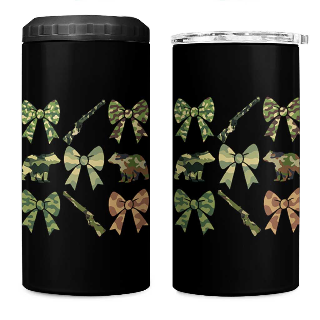 Women Bear Hunting Season 4 in 1 Can Cooler Tumbler Camo Bow Coquette Gift - Wonder Print Shop