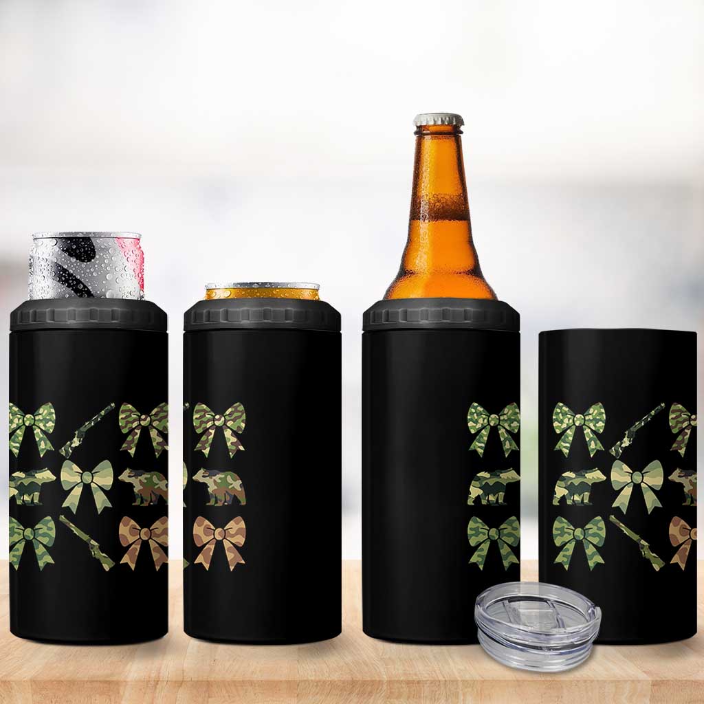 Women Bear Hunting Season 4 in 1 Can Cooler Tumbler Camo Bow Coquette Gift - Wonder Print Shop