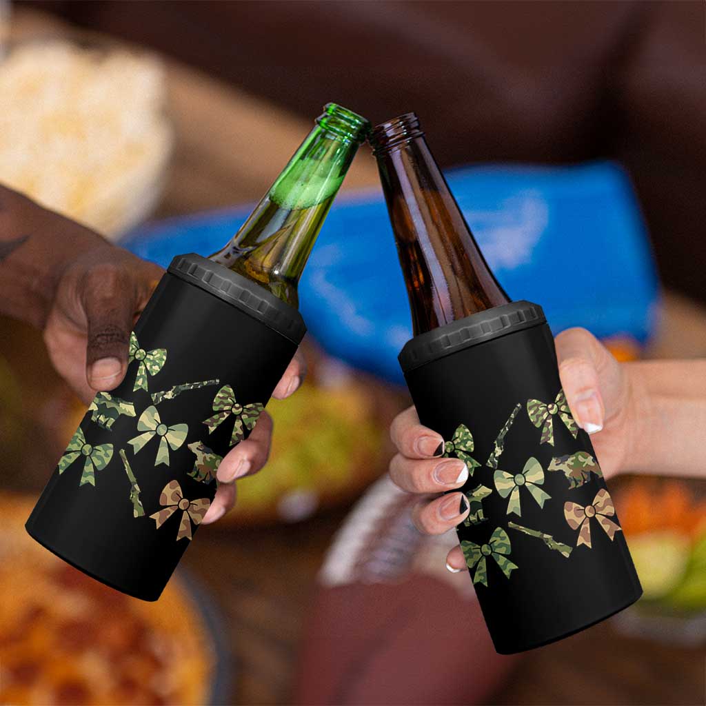 Women Bear Hunting Season 4 in 1 Can Cooler Tumbler Camo Bow Coquette Gift - Wonder Print Shop