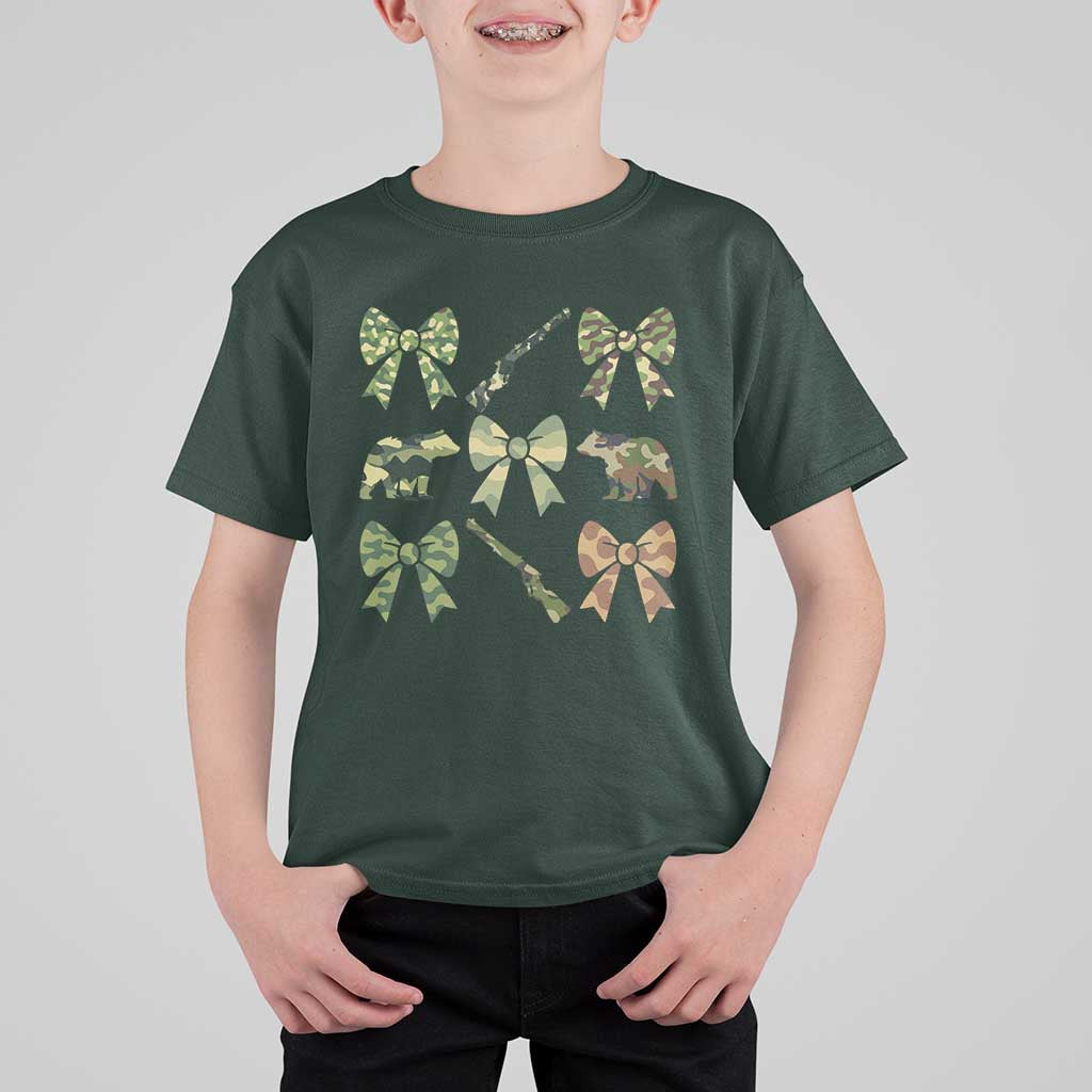 Women Bear Hunting Season T Shirt For Kid Camo Bow Coquette Gift - Wonder Print Shop