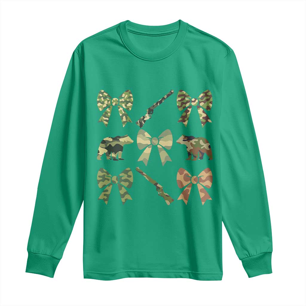 Women Bear Hunting Season Long Sleeve Shirt Camo Bow Coquette Gift - Wonder Print Shop