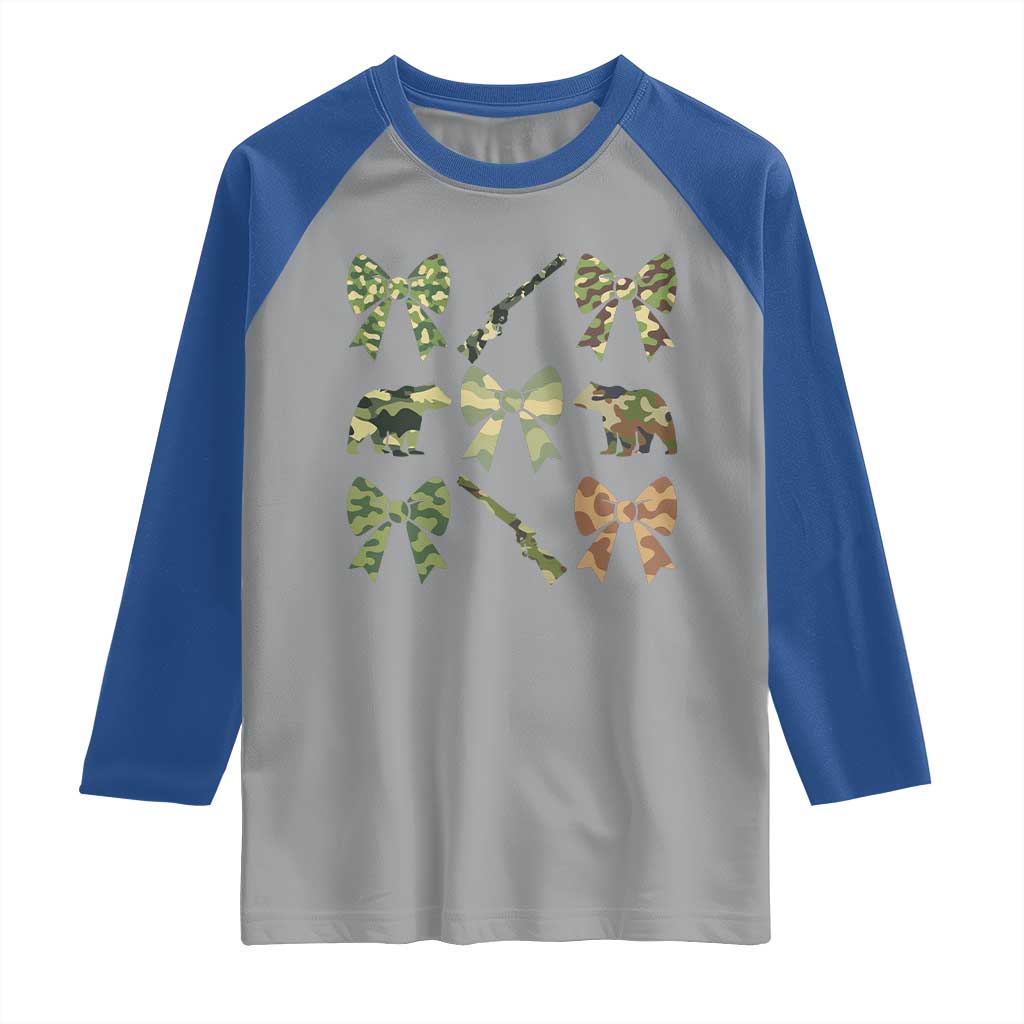 Women Bear Hunting Season Raglan Shirt Camo Bow Coquette Gift - Wonder Print Shop
