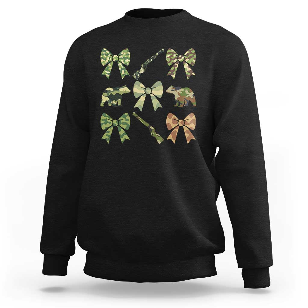 Women Bear Hunting Season Sweatshirt Camo Bow Coquette Gift - Wonder Print Shop