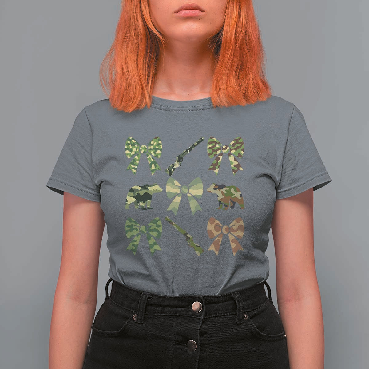 Women Bear Hunting Season T Shirt For Women Camo Bow Coquette Gift - Wonder Print Shop