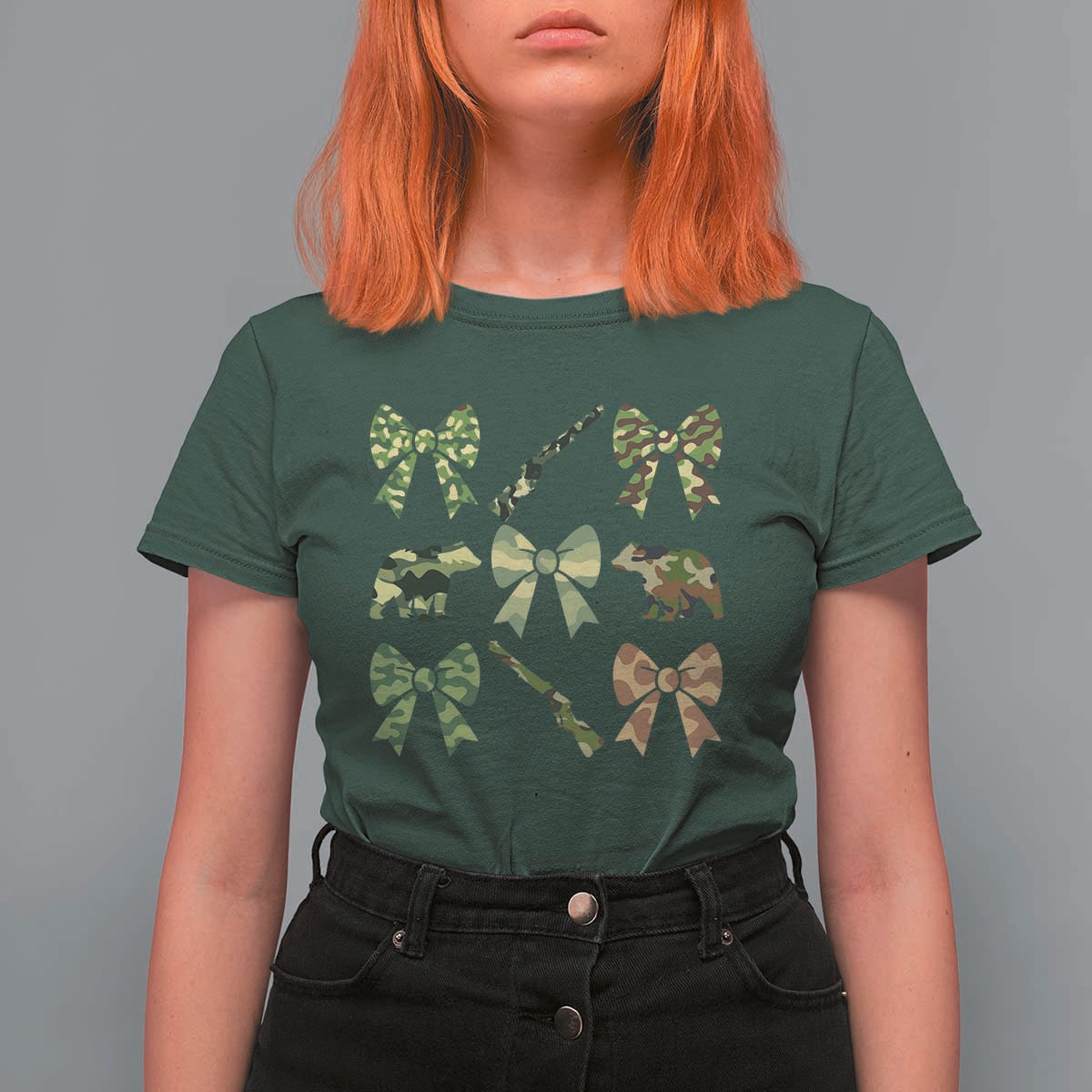 Women Bear Hunting Season T Shirt For Women Camo Bow Coquette Gift - Wonder Print Shop