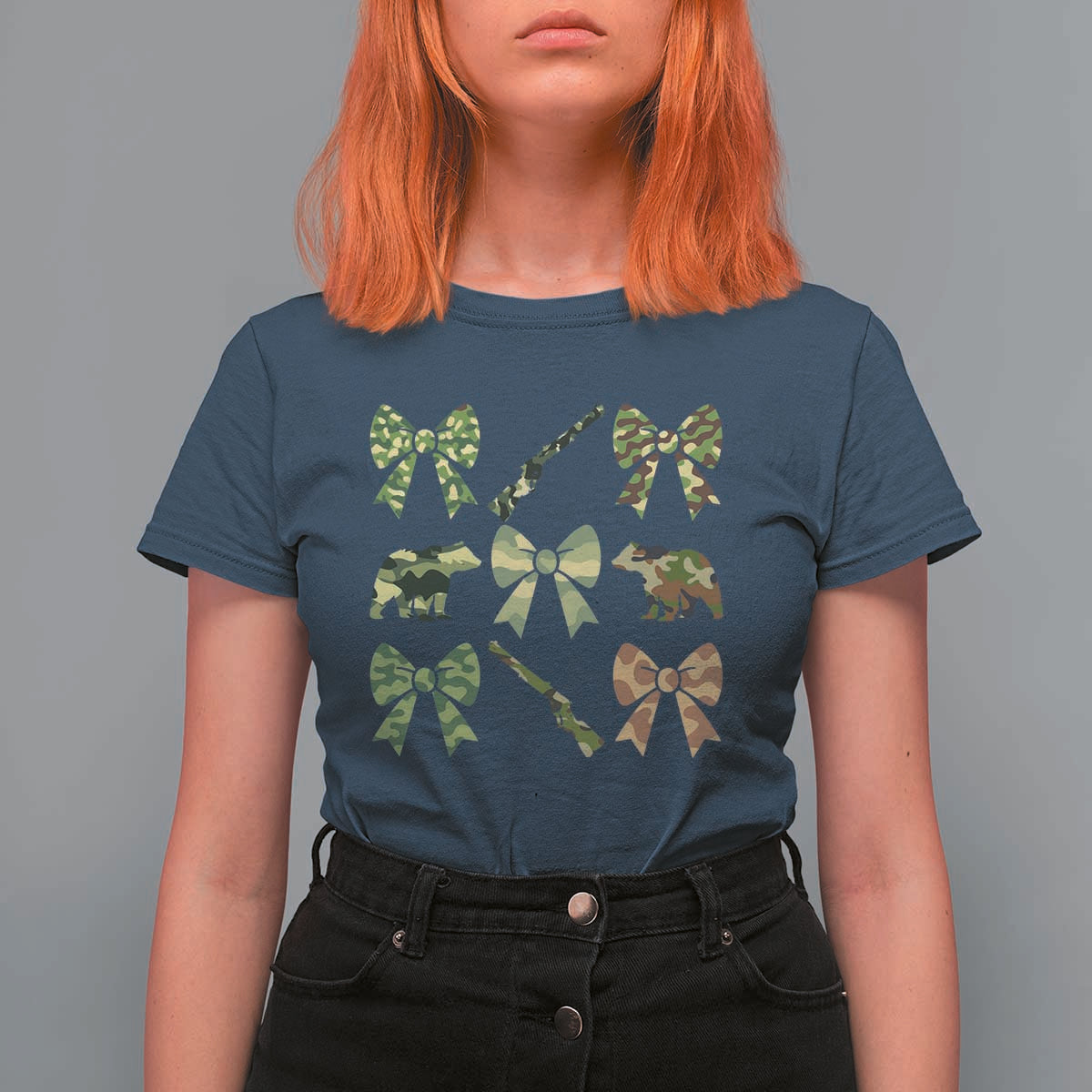 Women Bear Hunting Season T Shirt For Women Camo Bow Coquette Gift - Wonder Print Shop