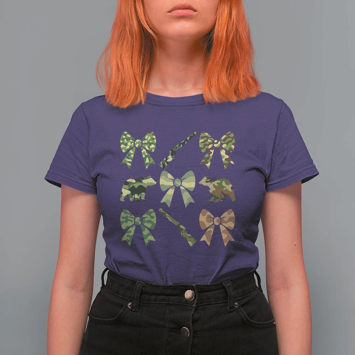 Women Bear Hunting Season T Shirt For Women Camo Bow Coquette Gift - Wonder Print Shop