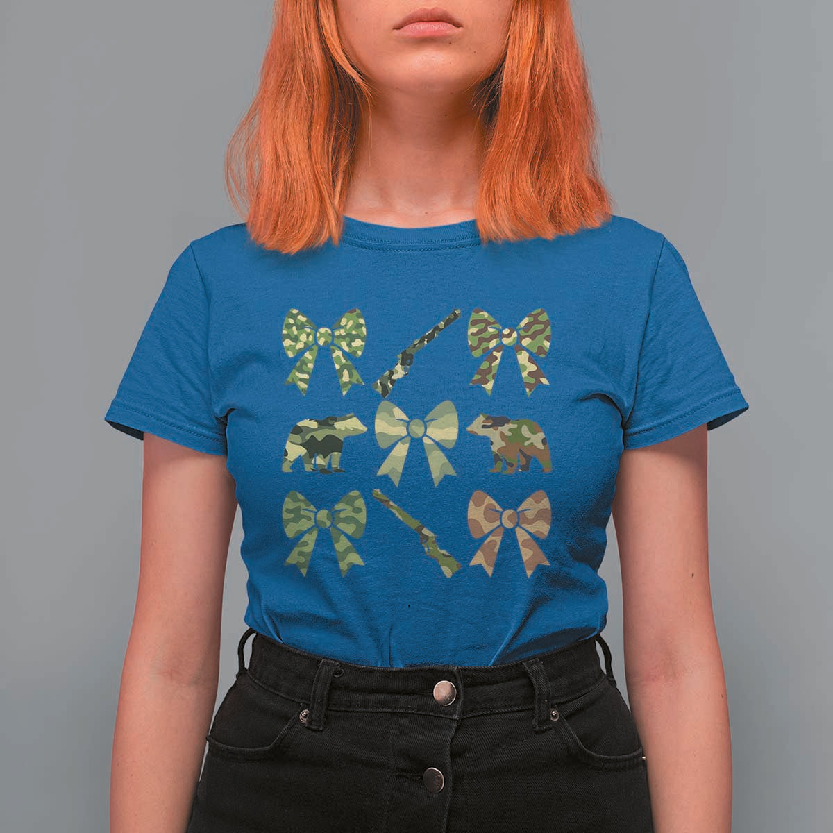 Women Bear Hunting Season T Shirt For Women Camo Bow Coquette Gift - Wonder Print Shop