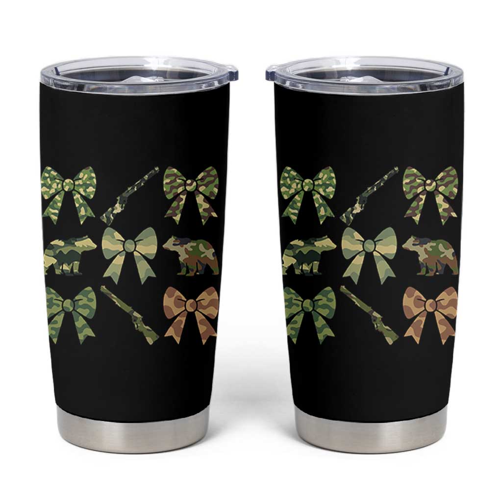 Women Bear Hunting Season Tumbler Cup Camo Bow Coquette Gift - Wonder Print Shop