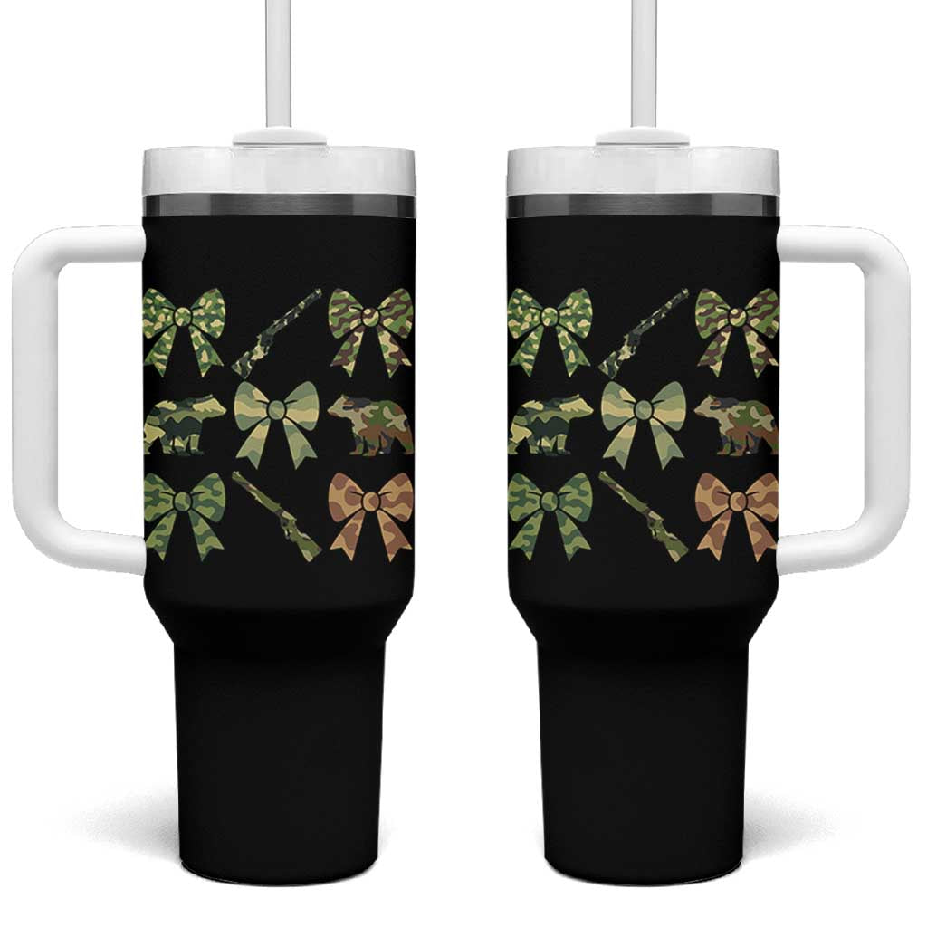 Women Bear Hunting Season Tumbler With Handle Camo Bow Coquette Gift - Wonder Print Shop