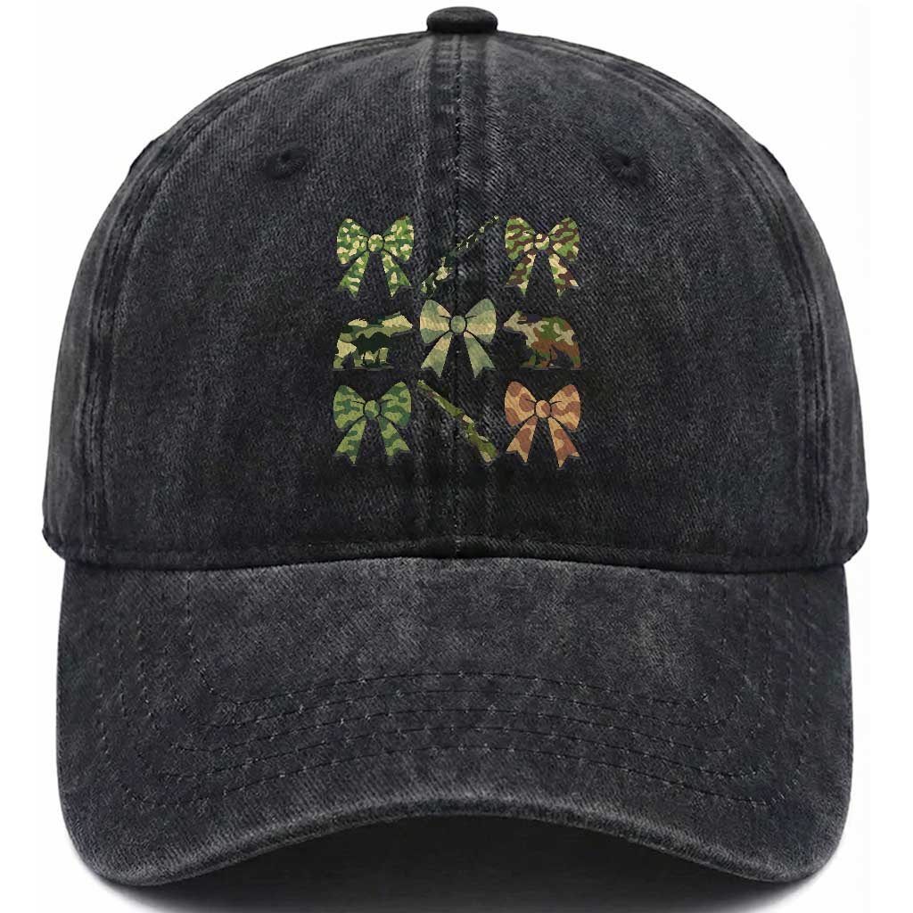 Women Bear Hunting Season Washed Cotton Baseball Cap Camo Bow Coquette Gift