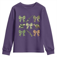 Women Bear Hunting Season Youth Sweatshirt Camo Bow Coquette Gift - Wonder Print Shop