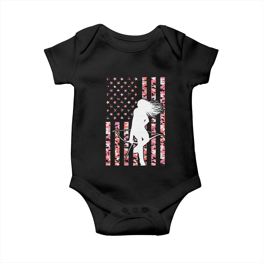 Patriotic Women Bow Hunter Baby Onesie American Flag Pink Camo Gift - Wonder Print Shop