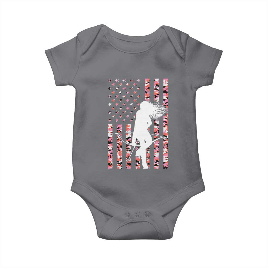 Patriotic Women Bow Hunter Baby Onesie American Flag Pink Camo Gift - Wonder Print Shop