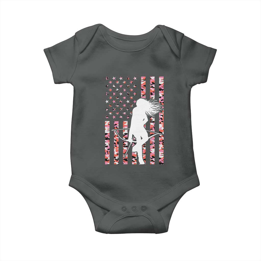 Patriotic Women Bow Hunter Baby Onesie American Flag Pink Camo Gift - Wonder Print Shop