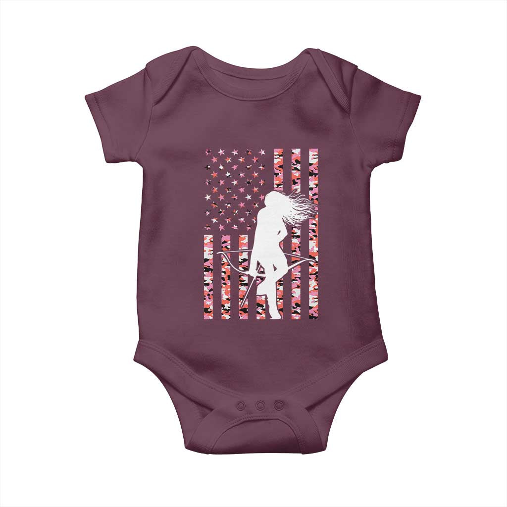 Patriotic Women Bow Hunter Baby Onesie American Flag Pink Camo Gift - Wonder Print Shop