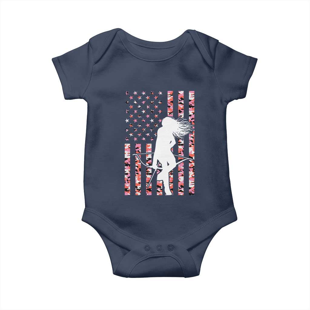 Patriotic Women Bow Hunter Baby Onesie American Flag Pink Camo Gift - Wonder Print Shop