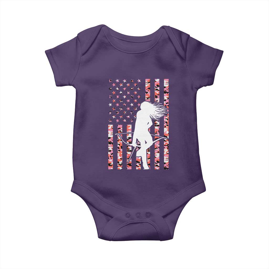 Patriotic Women Bow Hunter Baby Onesie American Flag Pink Camo Gift - Wonder Print Shop