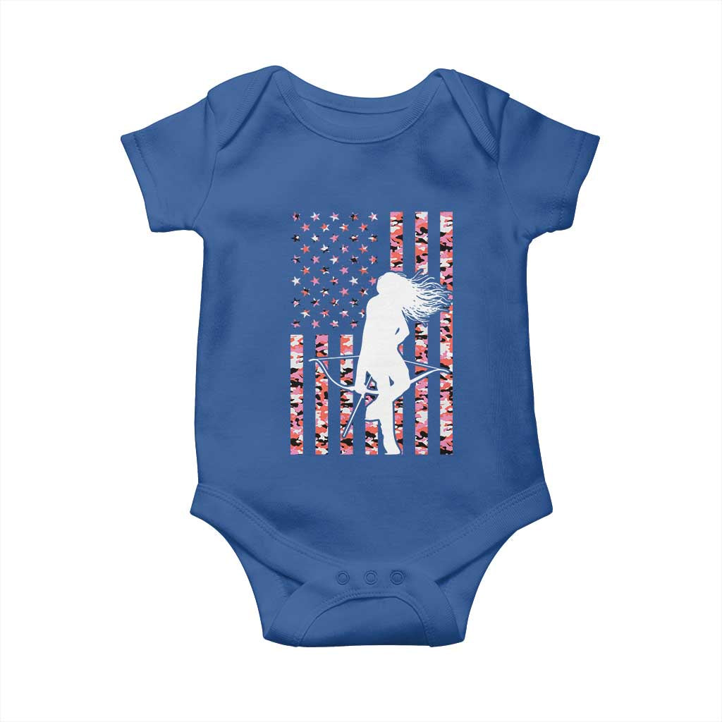 Patriotic Women Bow Hunter Baby Onesie American Flag Pink Camo Gift - Wonder Print Shop