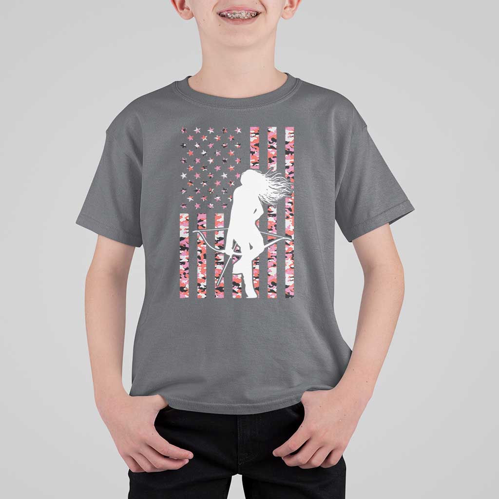 Patriotic Women Bow Hunter T Shirt For Kid American Flag Pink Camo Gift - Wonder Print Shop