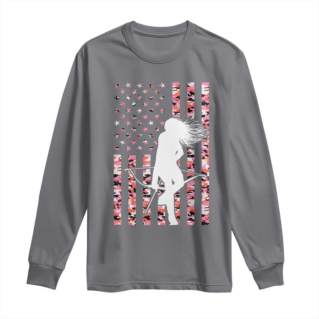 Patriotic Women Bow Hunter Long Sleeve Shirt American Flag Pink Camo Gift - Wonder Print Shop