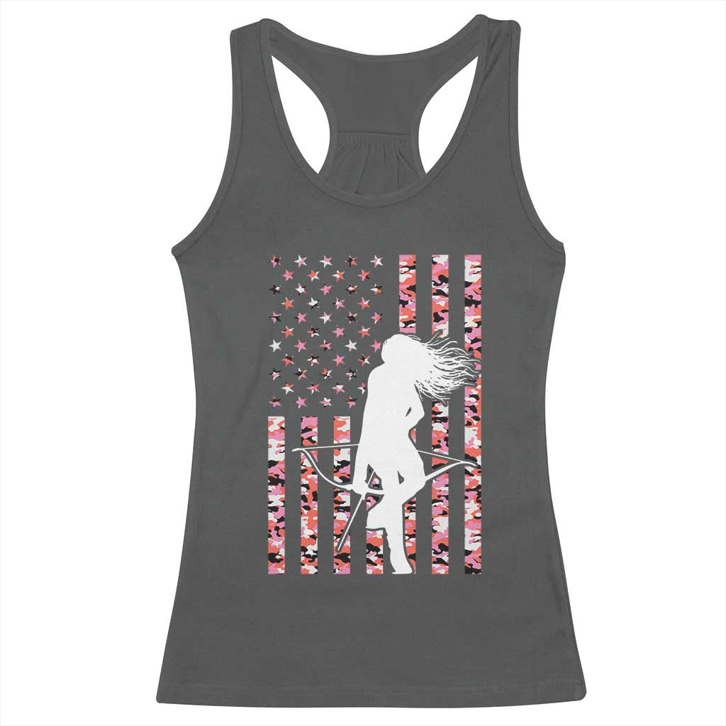 Patriotic Women Bow Hunter Racerback Tank Top American Flag Pink Camo Gift - Wonder Print Shop