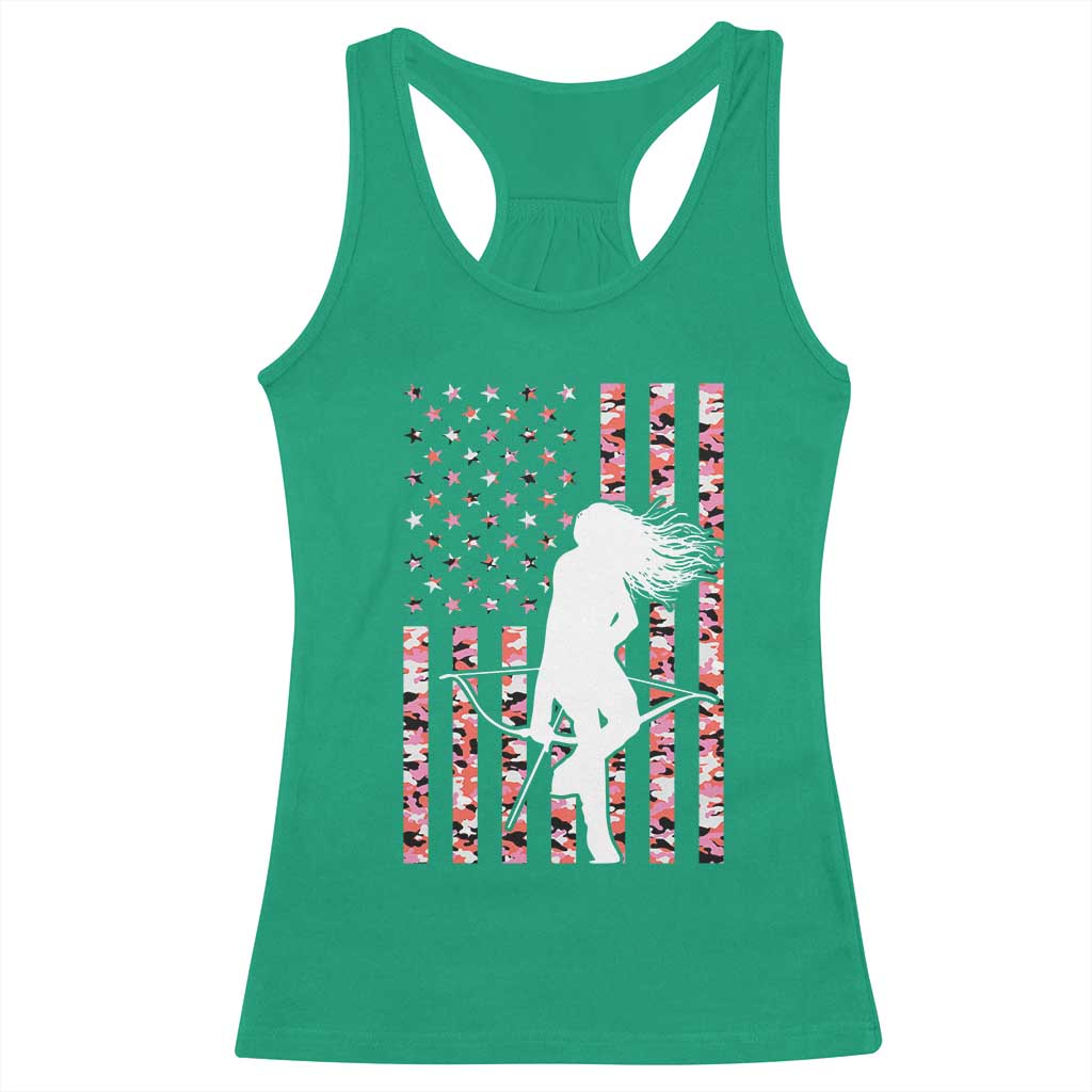 Patriotic Women Bow Hunter Racerback Tank Top American Flag Pink Camo Gift - Wonder Print Shop