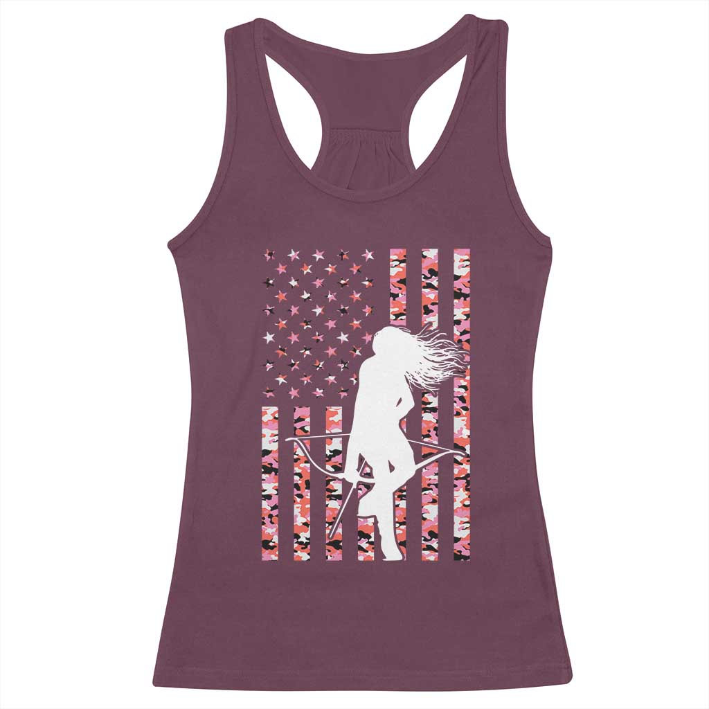 Patriotic Women Bow Hunter Racerback Tank Top American Flag Pink Camo Gift - Wonder Print Shop
