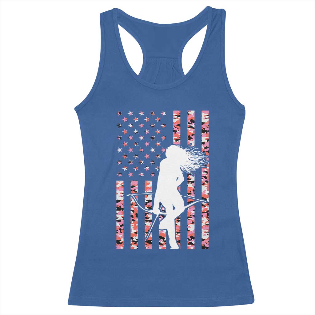 Patriotic Women Bow Hunter Racerback Tank Top American Flag Pink Camo Gift - Wonder Print Shop