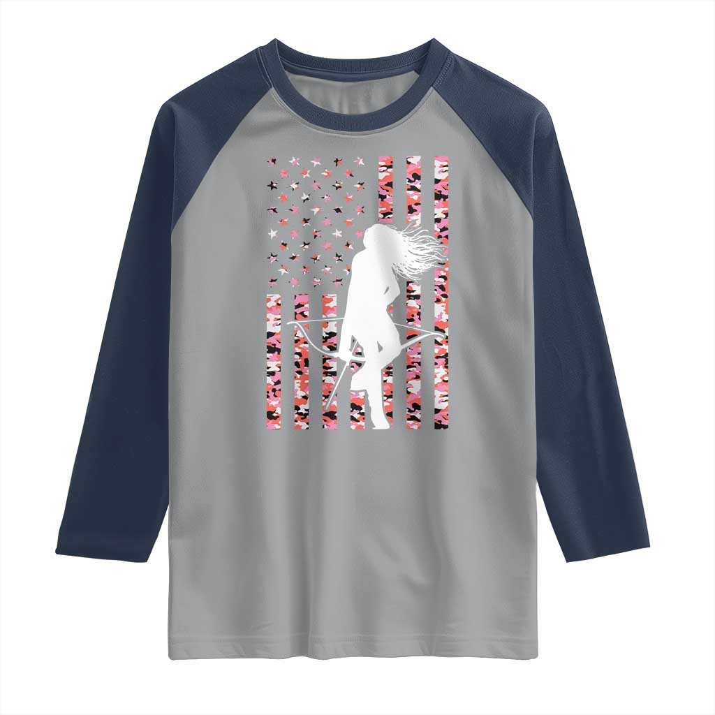 Patriotic Women Bow Hunter Raglan Shirt American Flag Pink Camo Gift - Wonder Print Shop