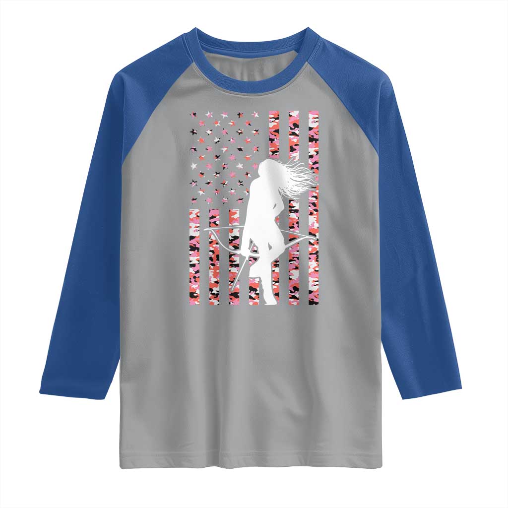 Patriotic Women Bow Hunter Raglan Shirt American Flag Pink Camo Gift - Wonder Print Shop