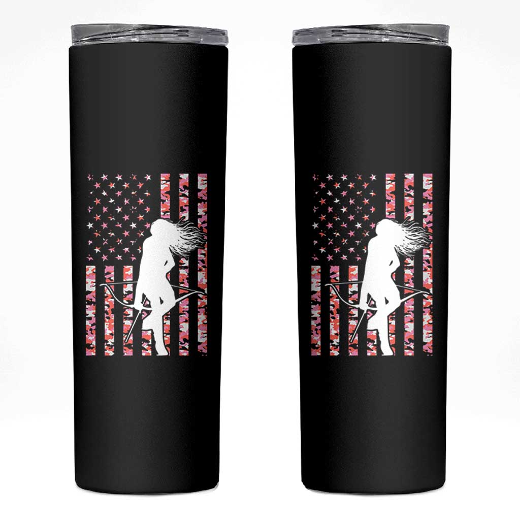 Patriotic Women Bow Hunter Skinny Tumbler American Flag Pink Camo Gift - Wonder Print Shop