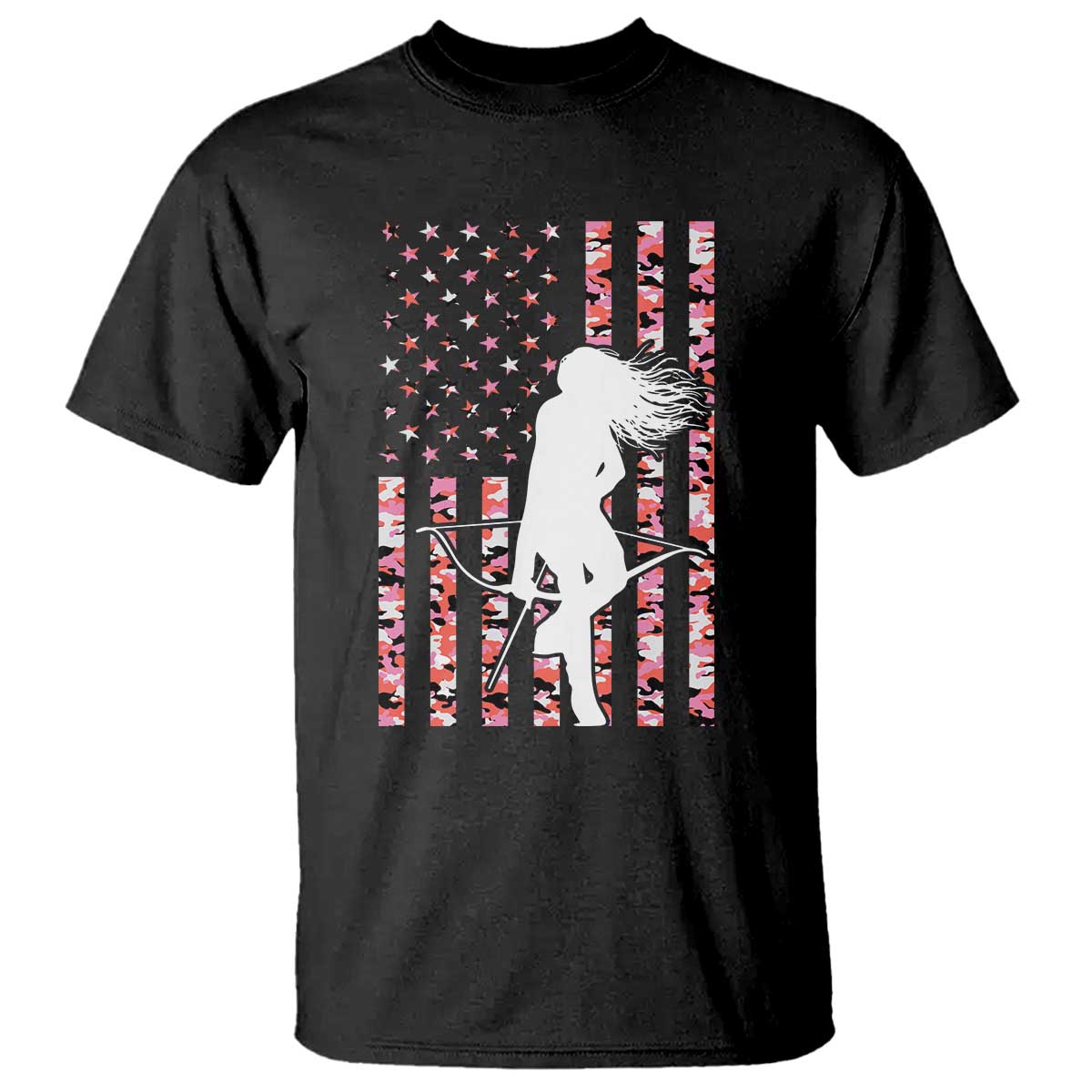 Patriotic Women Bow Hunter T Shirt American Flag Pink Camo Gift - Wonder Print Shop