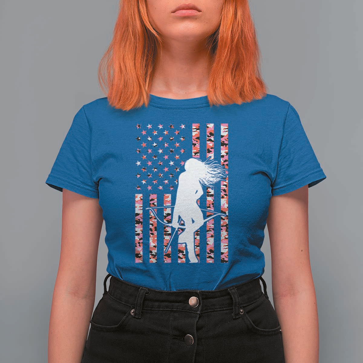 Patriotic Women Bow Hunter T Shirt For Women American Flag Pink Camo Gift - Wonder Print Shop